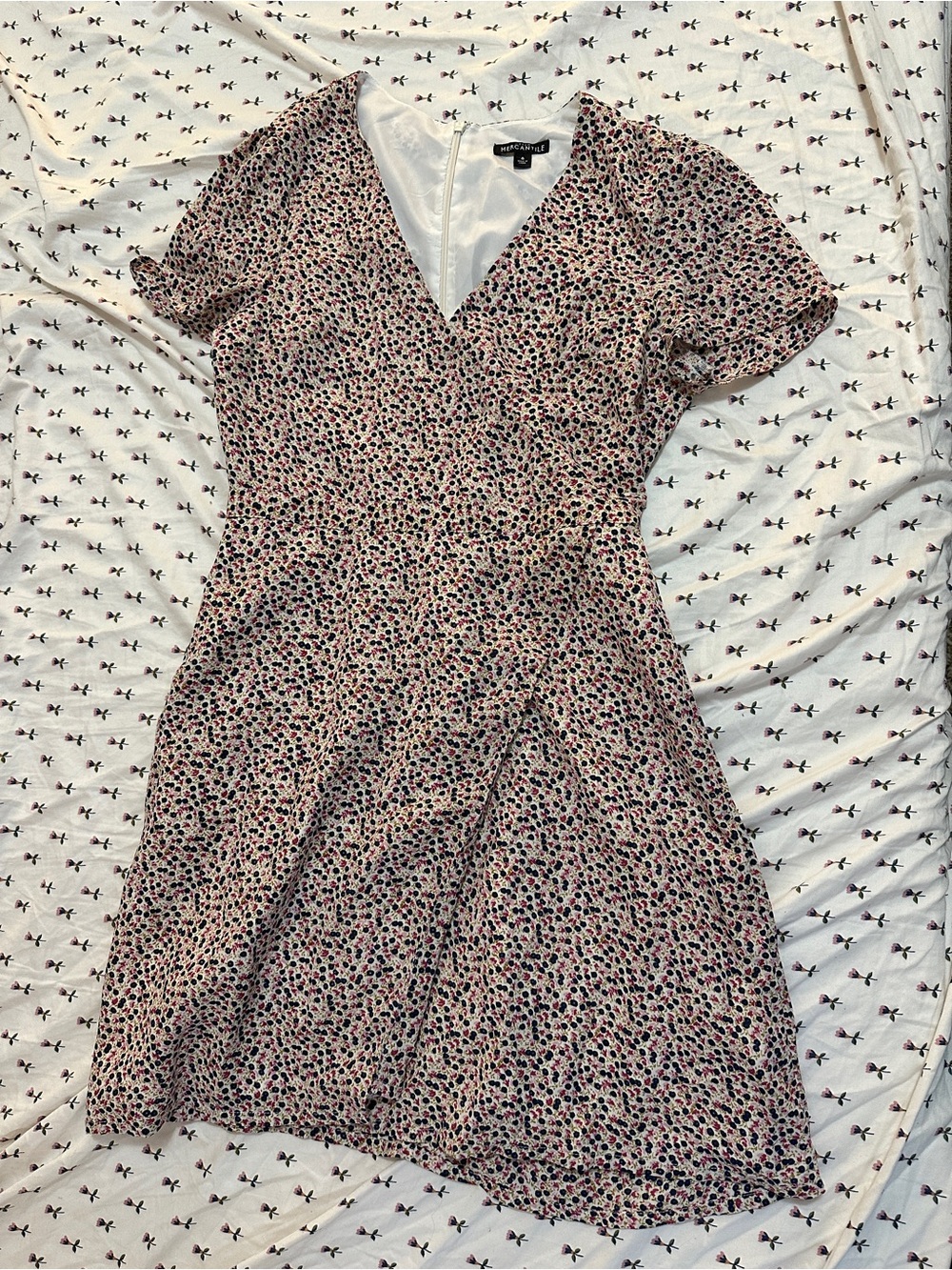 J. Crew Pink and Blue Floral V‑Neck Dress